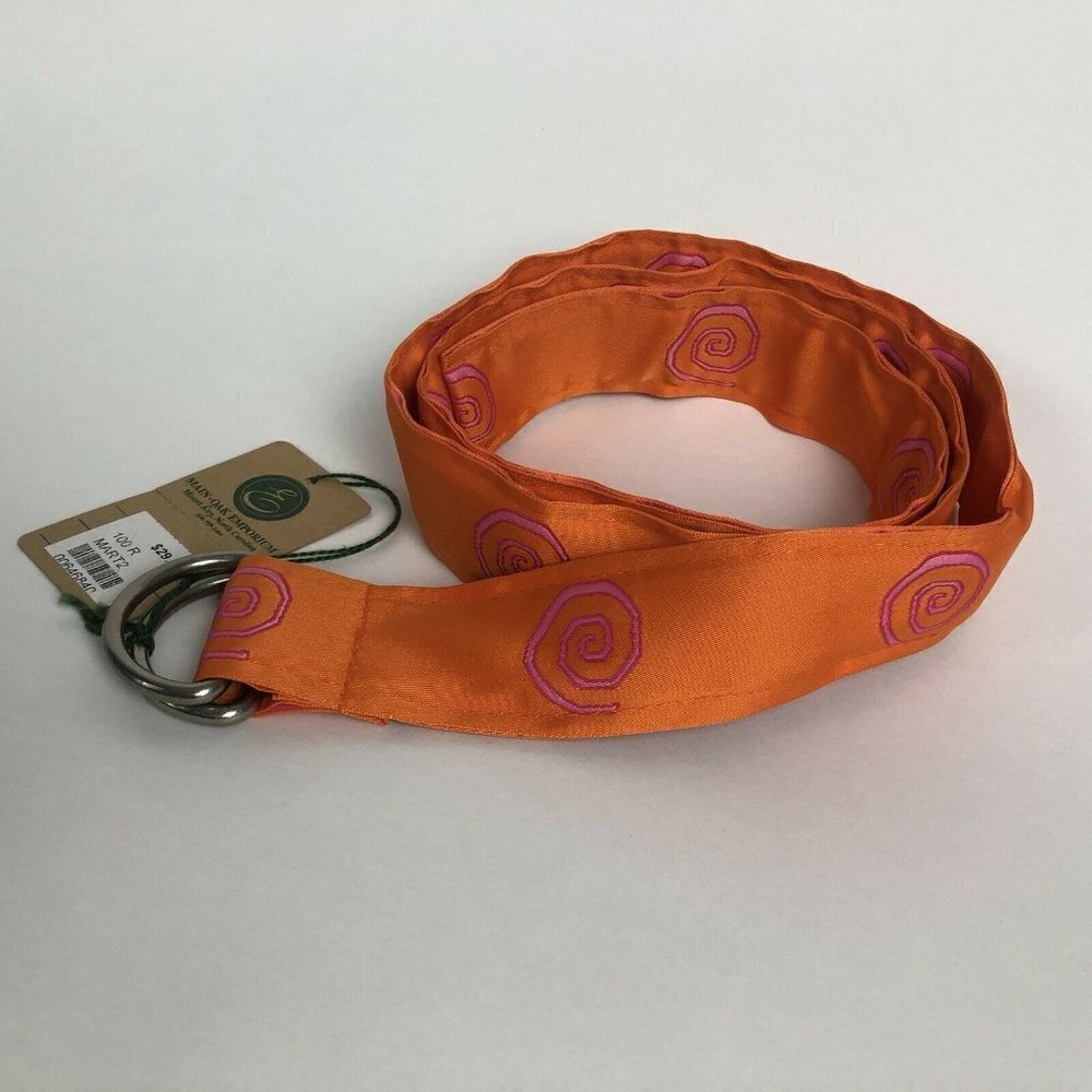 NWT Orange Pink Fabric Ribbon‎ Belt Swirl Pattern by Martinis & More Size Small